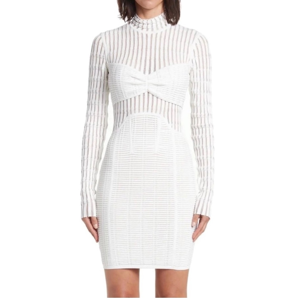 NEW HERVE LEGER WHITE SHADOW STRIPE MINI DRESS